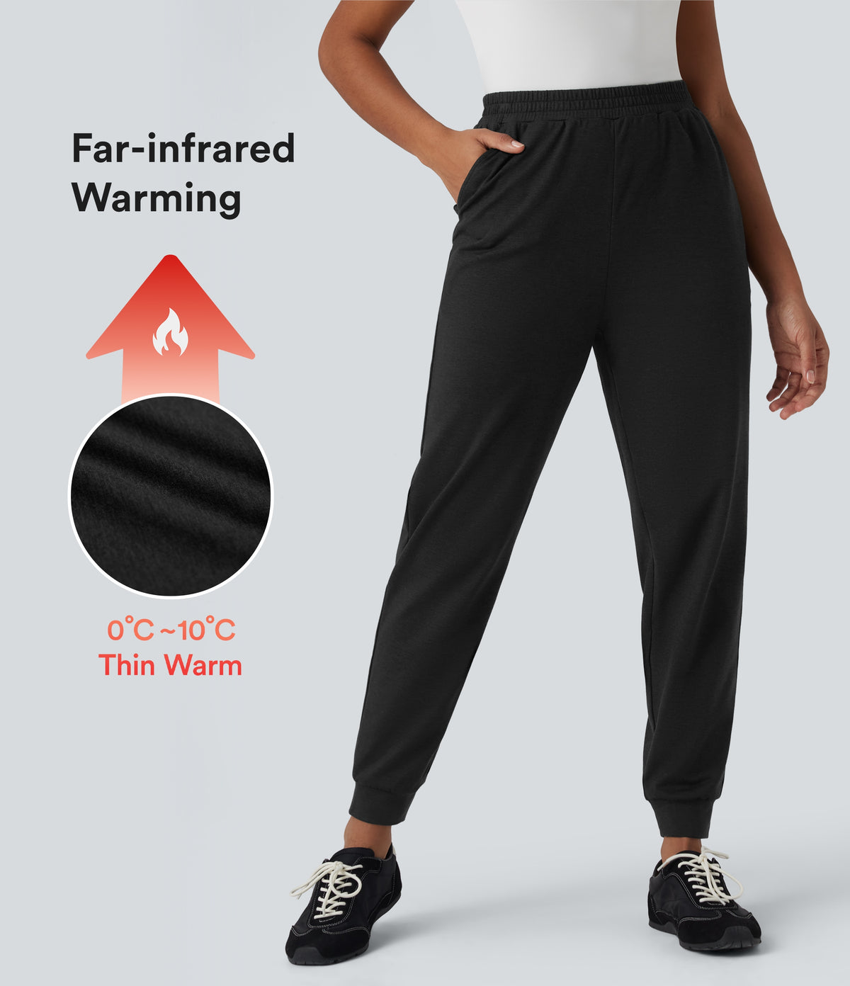 High Waisted Quick Dry Casual Heathered Warming Joggers with Pockets-UPF40+ — Coal Fade — view 1