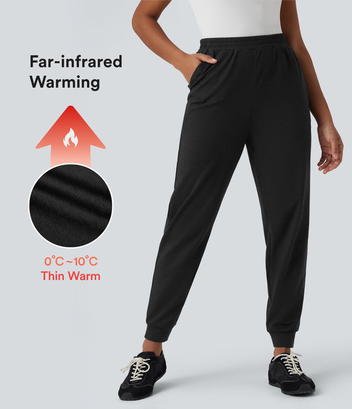High Waisted Quick Dry Casual Heathered Warming Joggers with Pockets-UPF40+ — Coal Fade — view 1