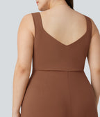 U Back Sleeveless Casual Plus Size Jumpsuit with Pockets — Rust Red — view 5