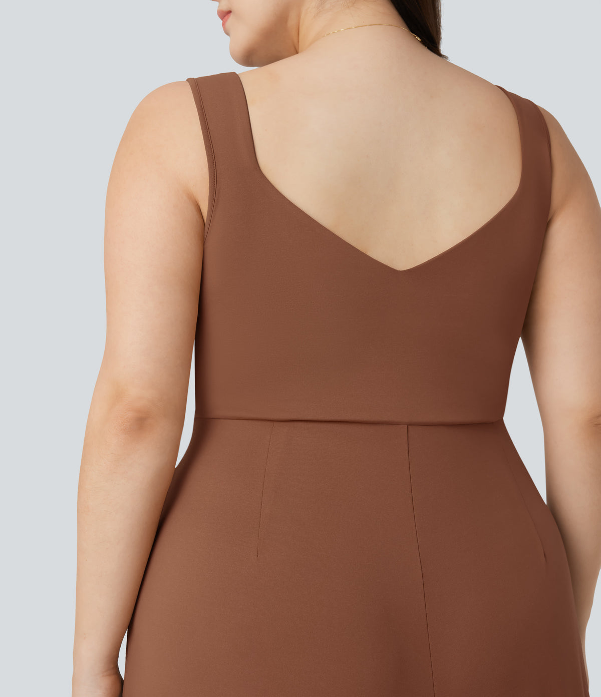 U Back Sleeveless Casual Plus Size Jumpsuit with Pockets — Rust Red — view 5