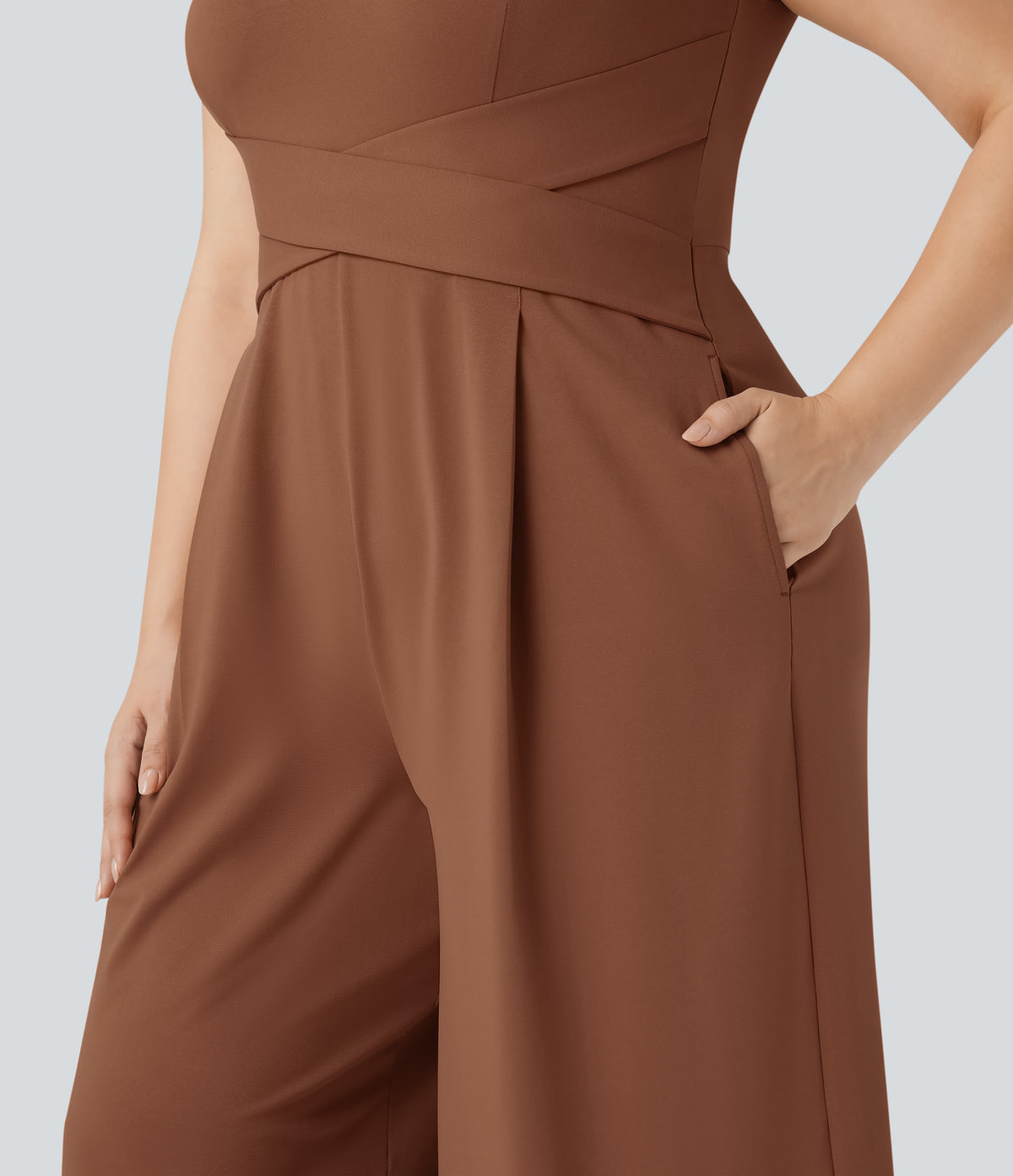 U Back Sleeveless Casual Plus Size Jumpsuit with Pockets — Rust Red — view 6