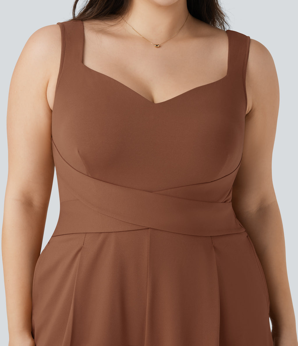 U Back Sleeveless Casual Plus Size Jumpsuit with Pockets — Rust Red — view 4
