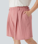 High Waisted Linen-Feel Casual Plus Size Bermuda Shorts with Pockets — Rosette — view 4