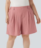 High Waisted Linen-Feel Casual Plus Size Bermuda Shorts with Pockets — Rosette — view 3