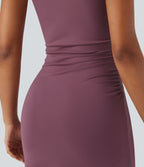 Mock-neck Sleeveless Ruched Crossover Hem Bodycon Mini Dress — Tulipwood — view 6