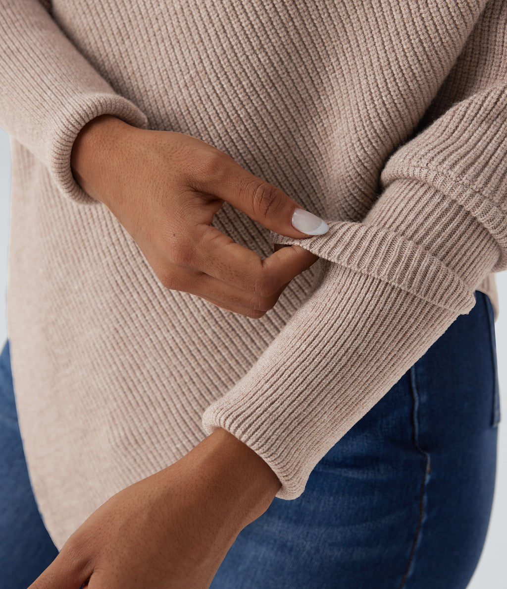 Turtleneck Batwing Sleeve Asymmetric Hem Casual Jumper — Pear Powder — view 7