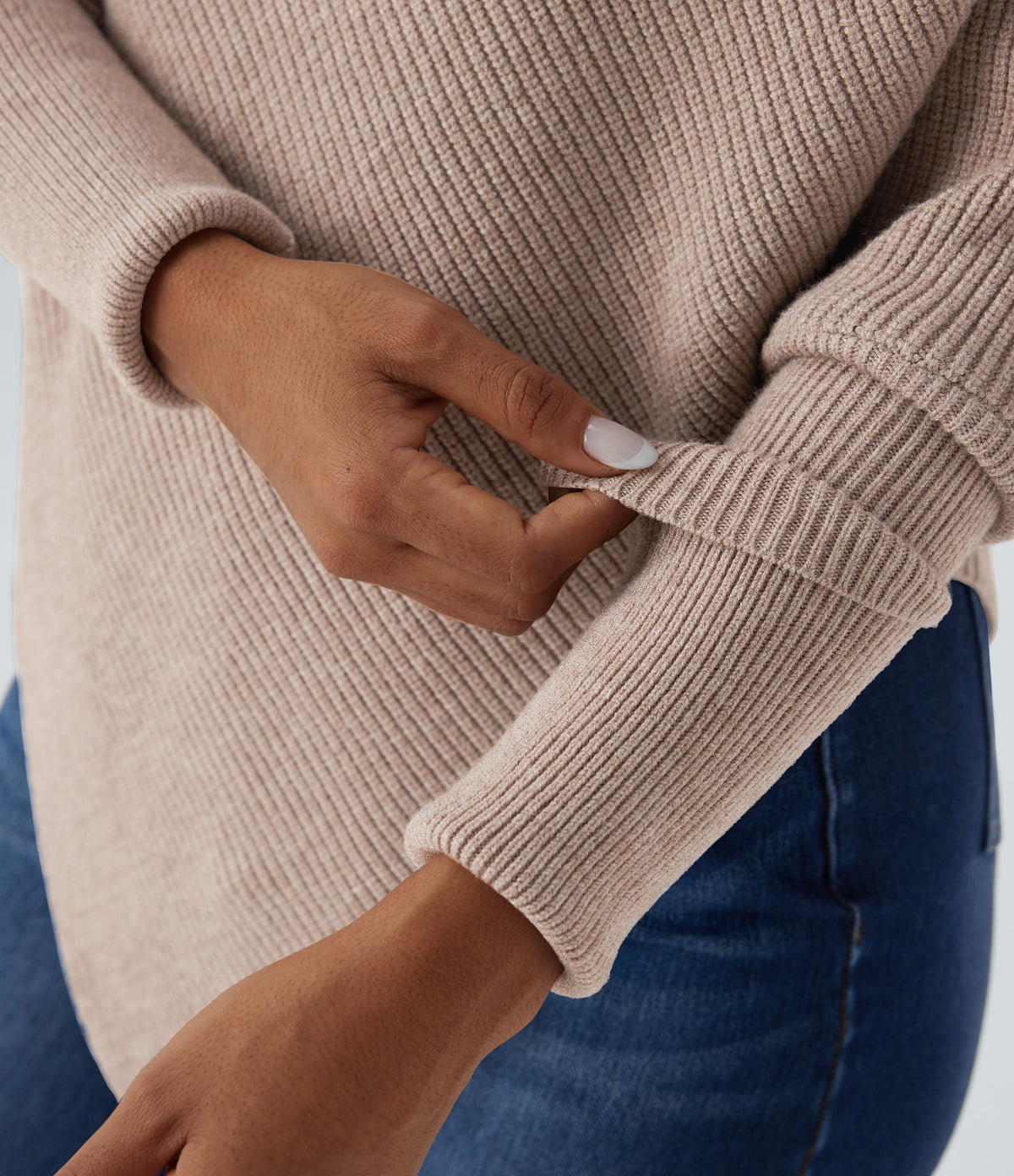 Turtleneck Batwing Sleeve Asymmetric Hem Casual Jumper — Pear Powder — view 7