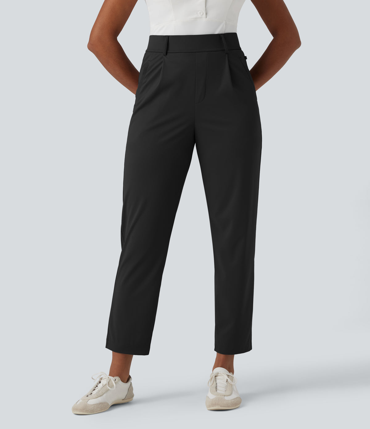 High Waisted Quick Dry Golf Trousers with Pockets-Golf Tee-UPF40+ — Black — view 4