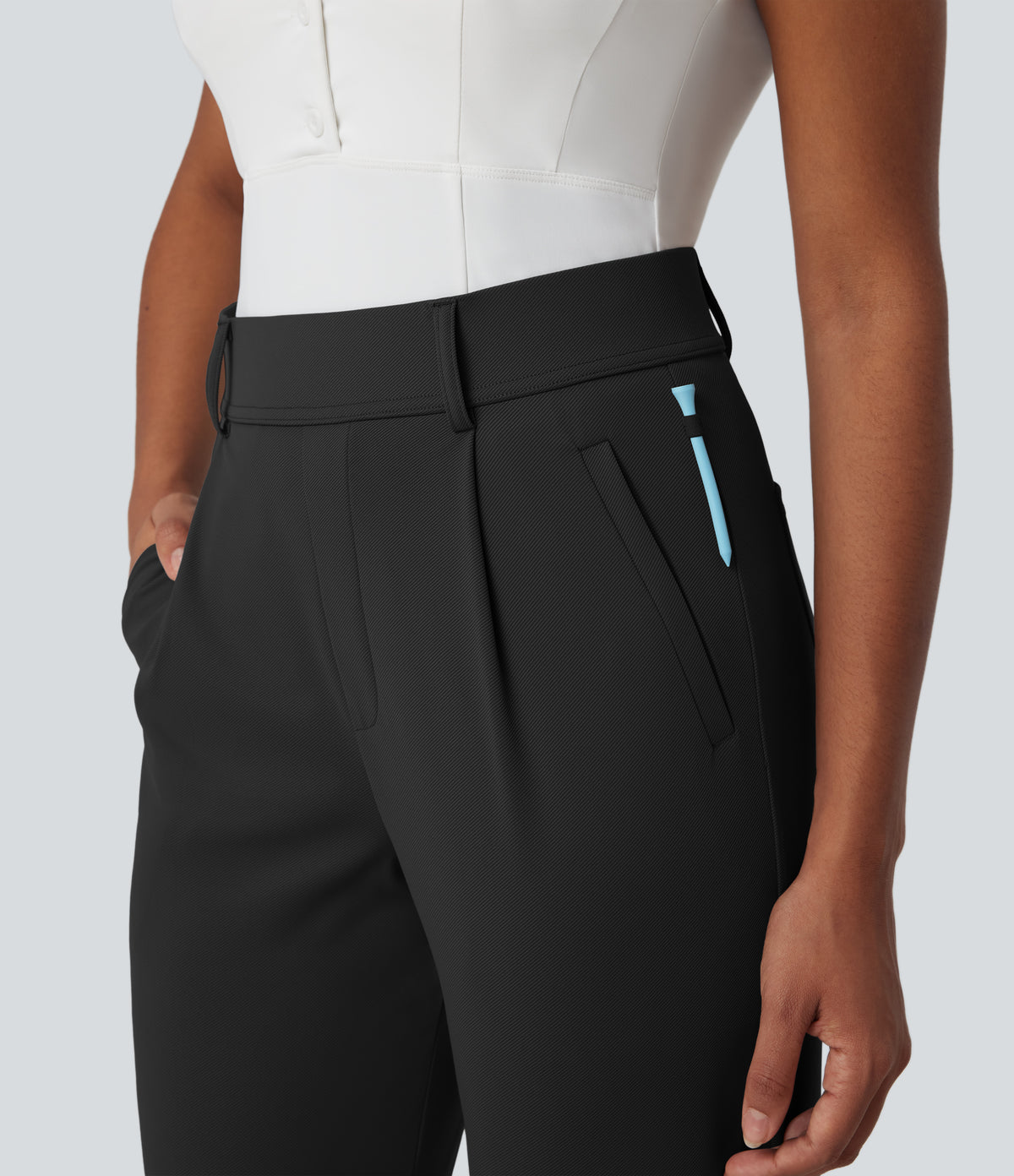 High Waisted Quick Dry Golf Trousers with Pockets-Golf Tee-UPF40+ — Black — view 6