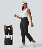 High Waisted Quick Dry Golf Trousers with Pockets-Golf Tee-UPF40+ — Black — view 1