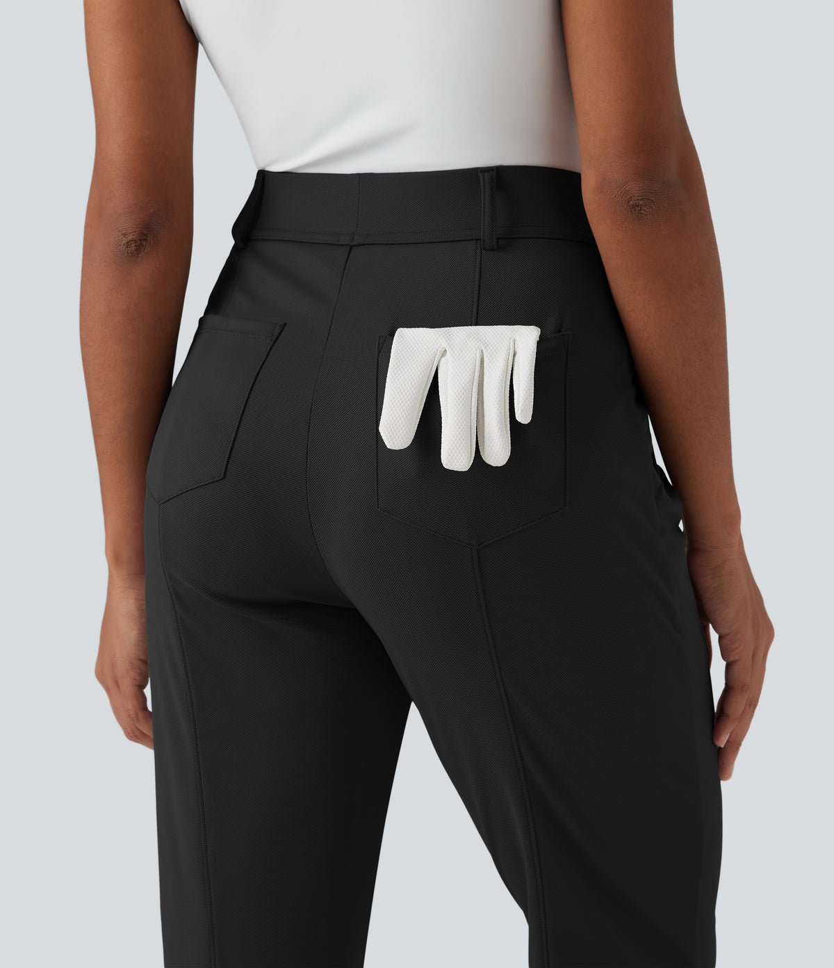 High Waisted Quick Dry Golf Trousers with Pockets-Golf Tee-UPF40+ — Black — view 5