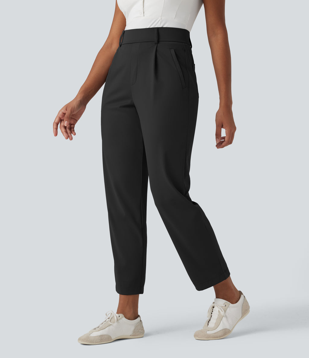 High Waisted Quick Dry Golf Trousers with Pockets-Golf Tee-UPF40+ — Black — view 2