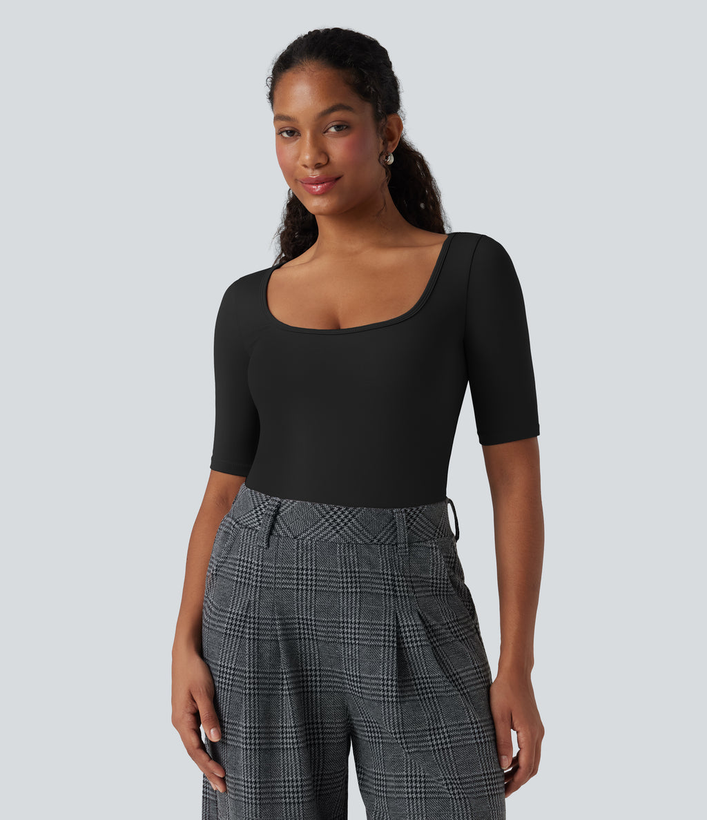 Airy Scoop Neck Short Sleeve InstantCool Work T-Shirt — Black — view 3