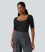 Airy Scoop Neck Short Sleeve InstantCool Work T-Shirt — Black — view 3