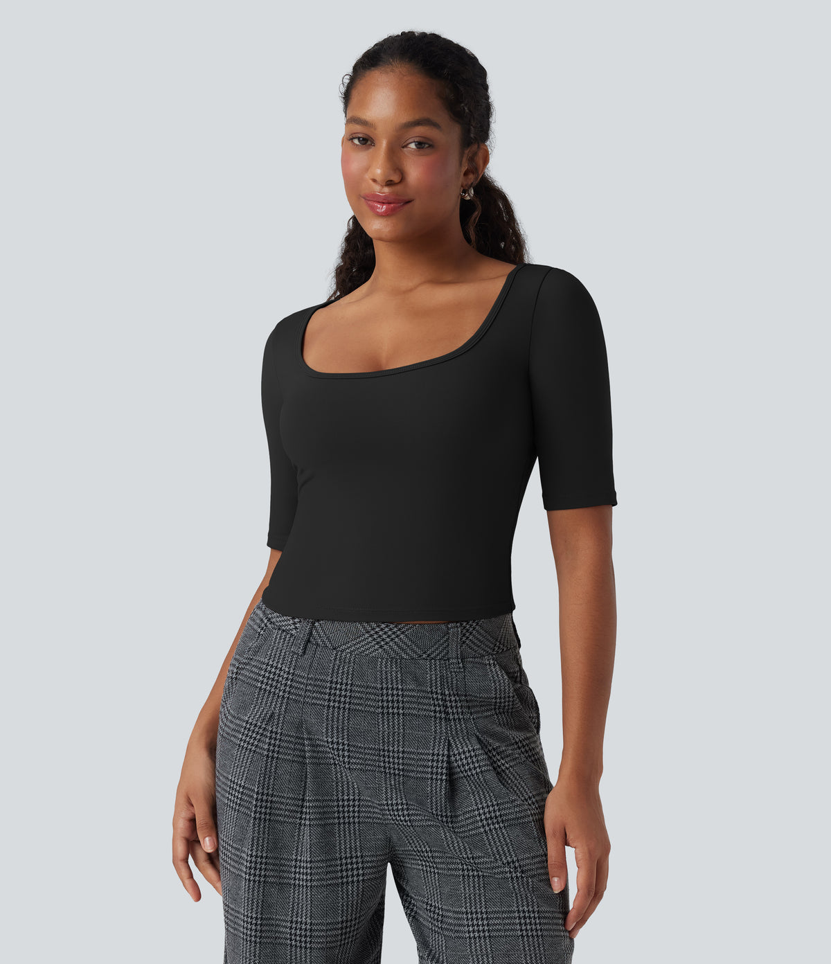 Airy Scoop Neck Short Sleeve InstantCool Work T-Shirt — Black — view 5