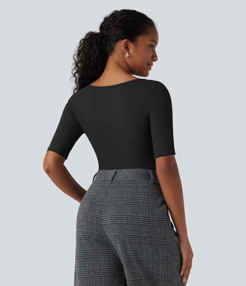 Airy Scoop Neck Short Sleeve InstantCool Work T-Shirt — Black — view 2