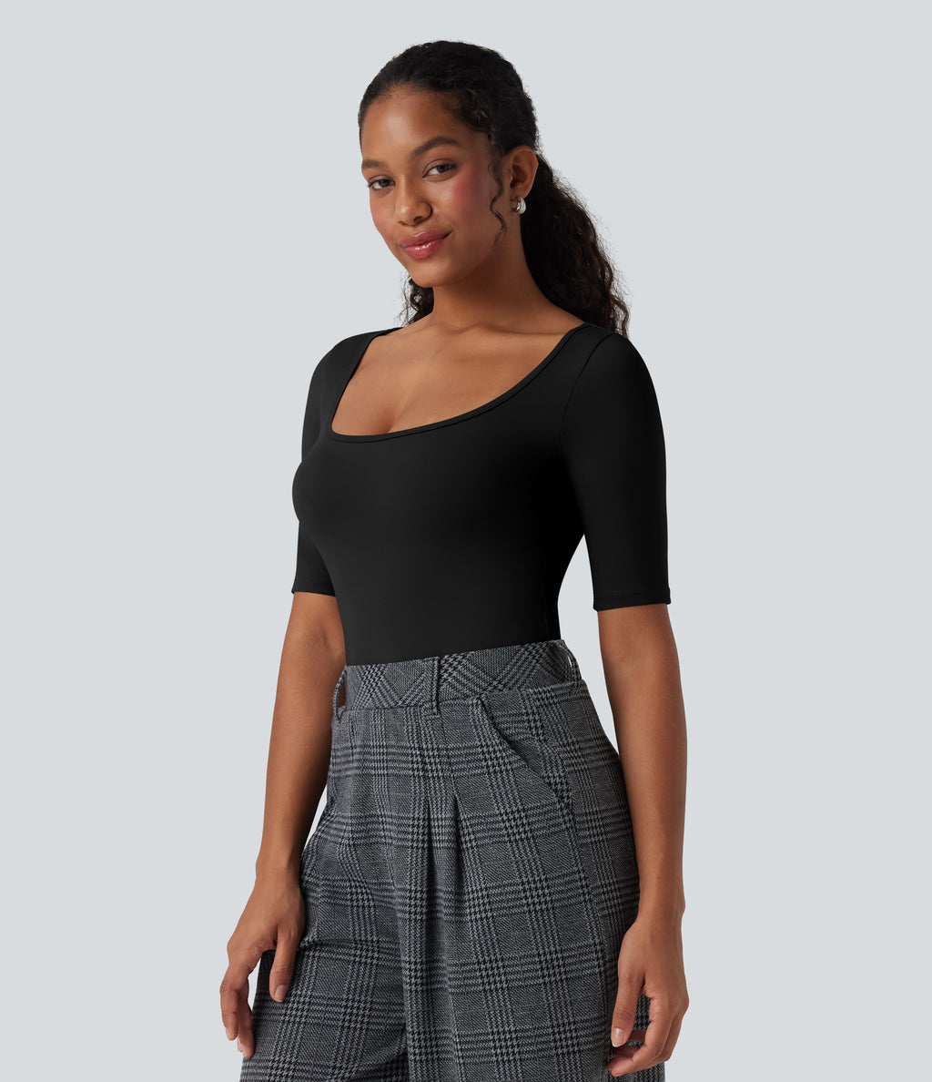 Airy Scoop Neck Short Sleeve InstantCool Work T-Shirt — Black — view 1