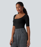 Airy Scoop Neck Short Sleeve InstantCool Work T-Shirt — Black — view 1