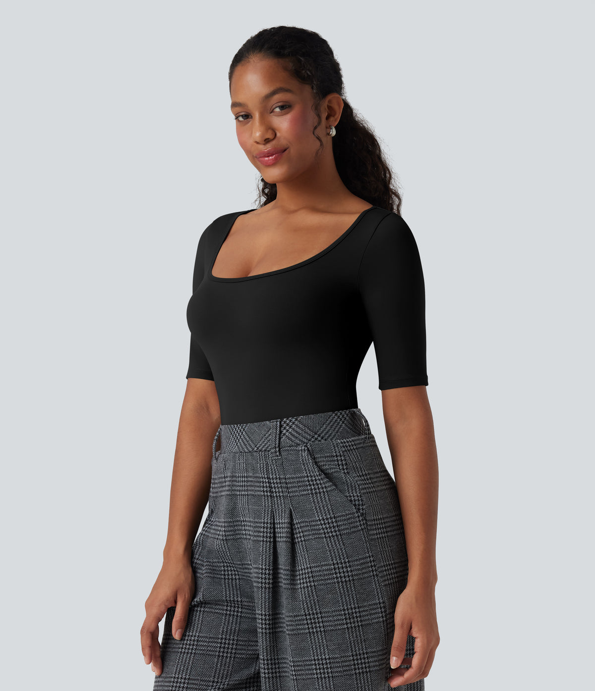 Airy Scoop Neck Short Sleeve InstantCool Work T-Shirt — Black — view 1