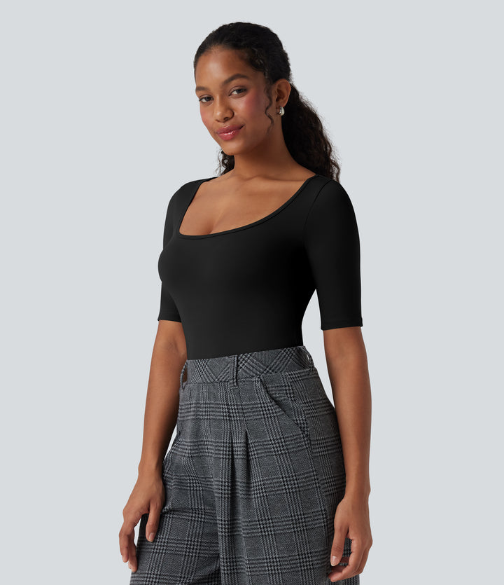 Airy Scoop Neck Short Sleeve InstantCool Work T-Shirt — Black — view 1