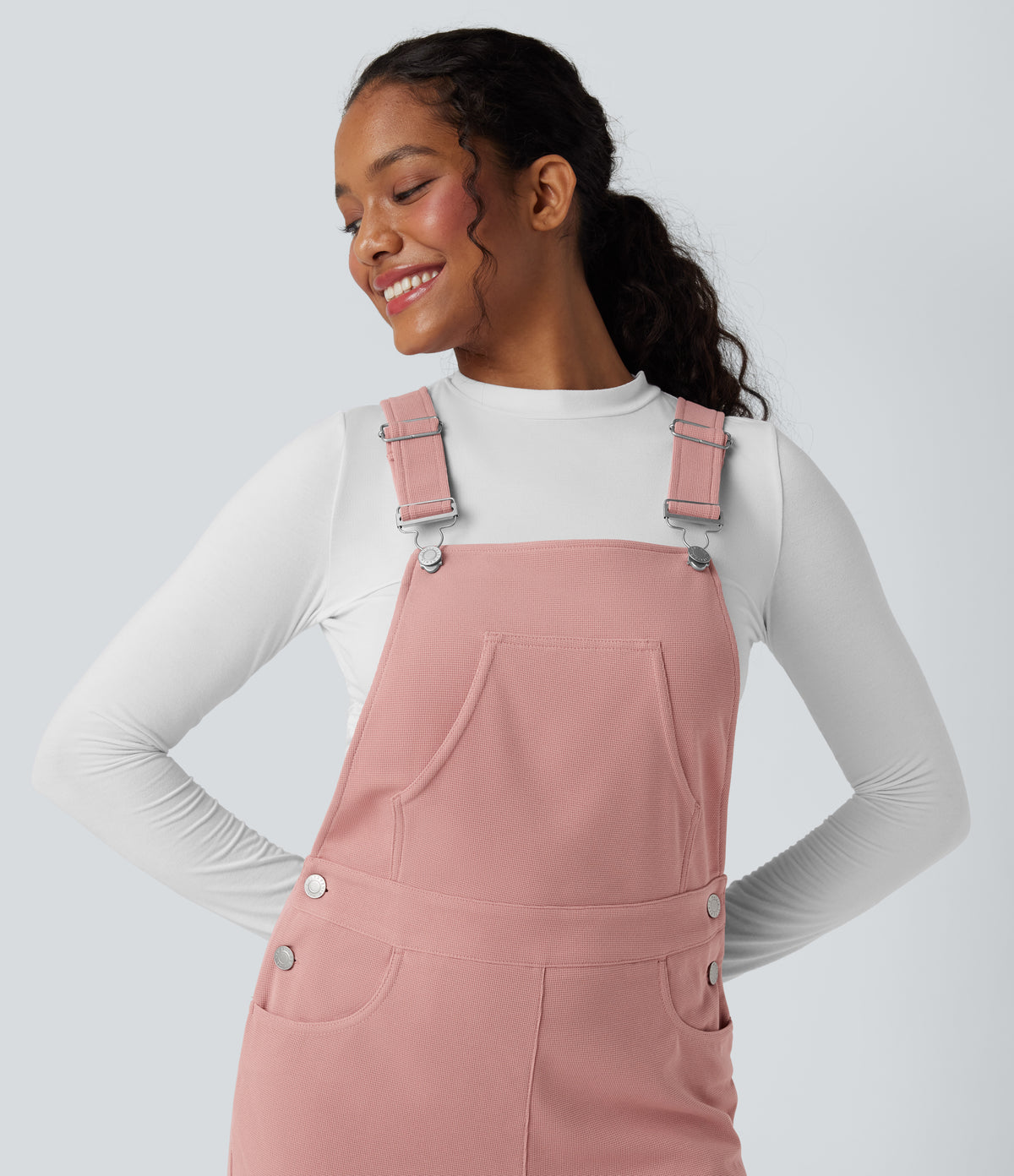 Waffle Casual Dungarees with Pockets — Rose Tan — view 4