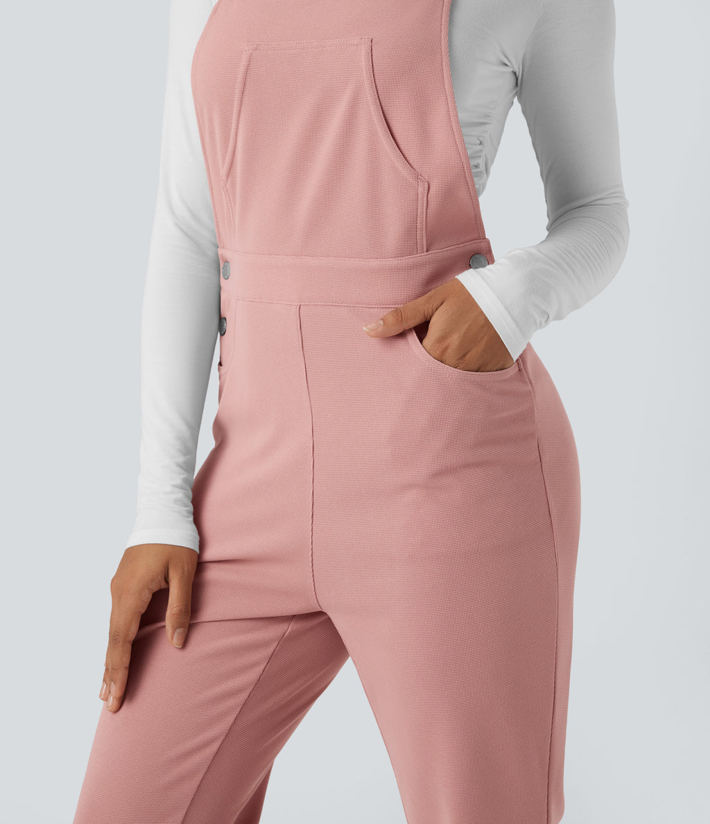 Waffle Casual Dungarees with Pockets — Rose Tan — view 5