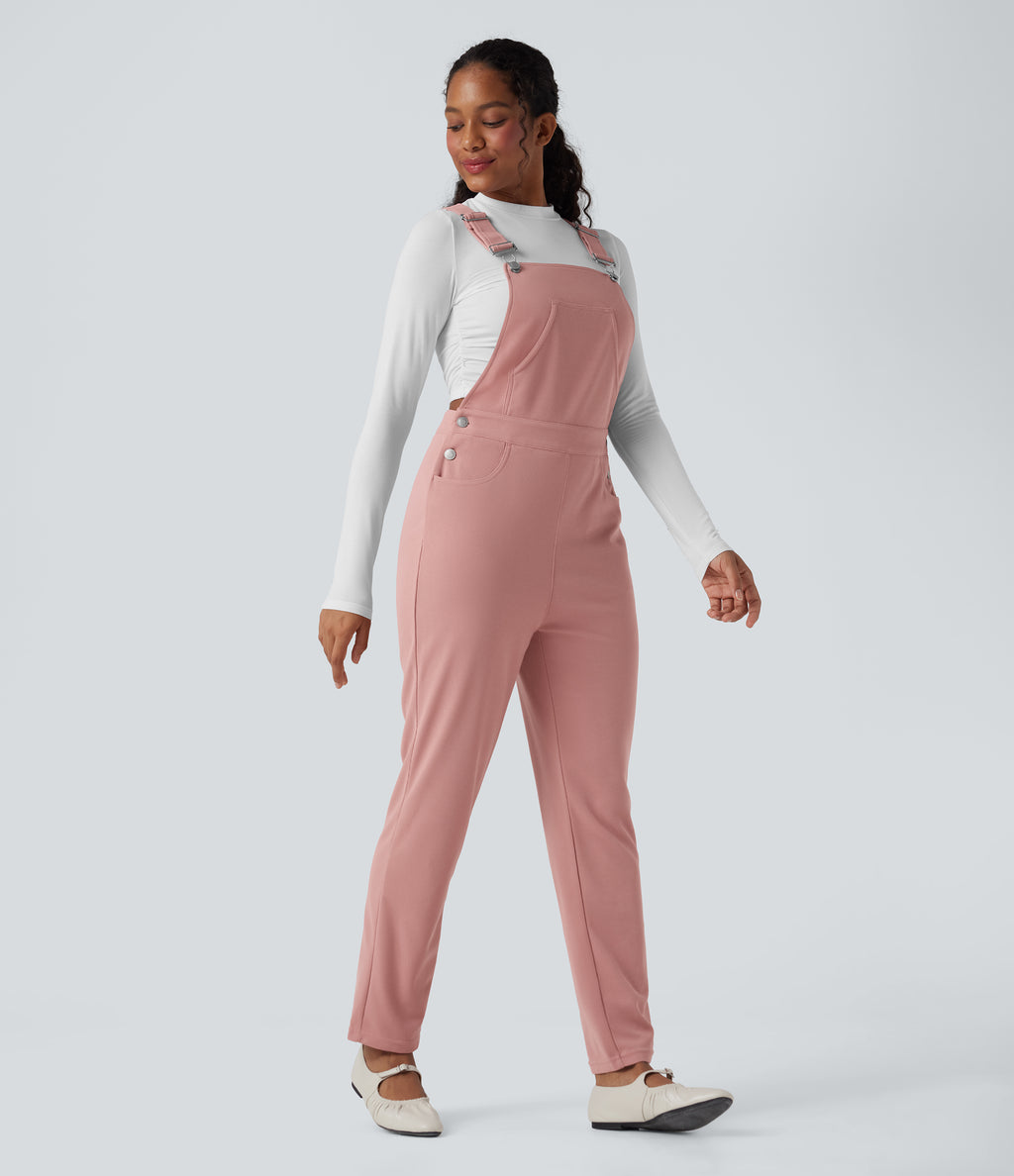 Waffle Casual Dungarees with Pockets — Rose Tan — view 3