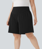 Plus Size Airy High Waisted InstantCool Yoga Bermuda Shorts with Pockets — Black — view 6