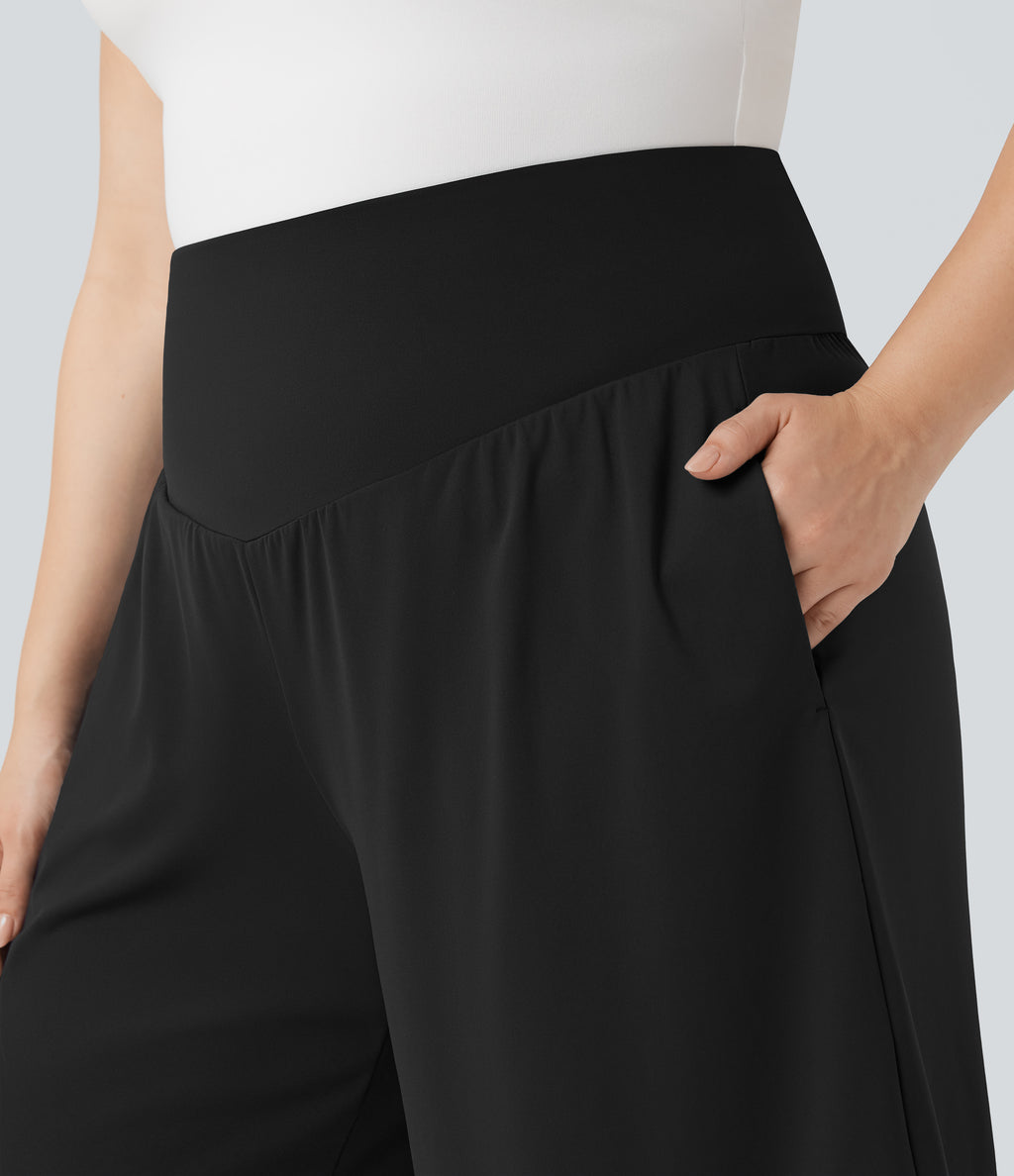 Plus Size Airy High Waisted InstantCool Yoga Bermuda Shorts with Pockets — Black — view 7