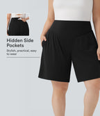 Plus Size Airy High Waisted InstantCool Yoga Bermuda Shorts with Pockets — Black — view 1