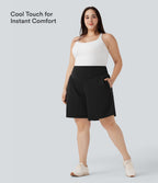 Plus Size Airy High Waisted InstantCool Yoga Bermuda Shorts with Pockets — Black — view 3