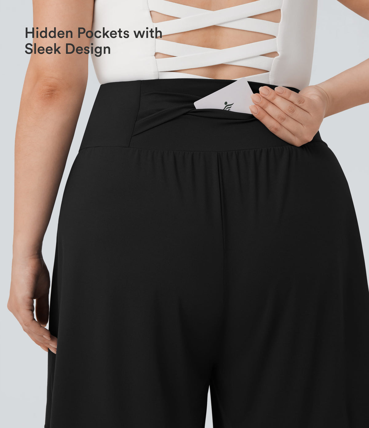Plus Size Airy High Waisted InstantCool Yoga Bermuda Shorts with Pockets — Black — view 4