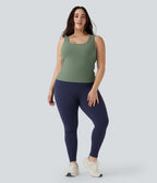 Plus Size U Neck Crossover Yoga Tank Vest Top-Longer Length — Hedge Green — view 6
