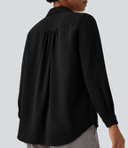 V Neck Long Sleeve Work Shirt with Pockets — Black — view 5