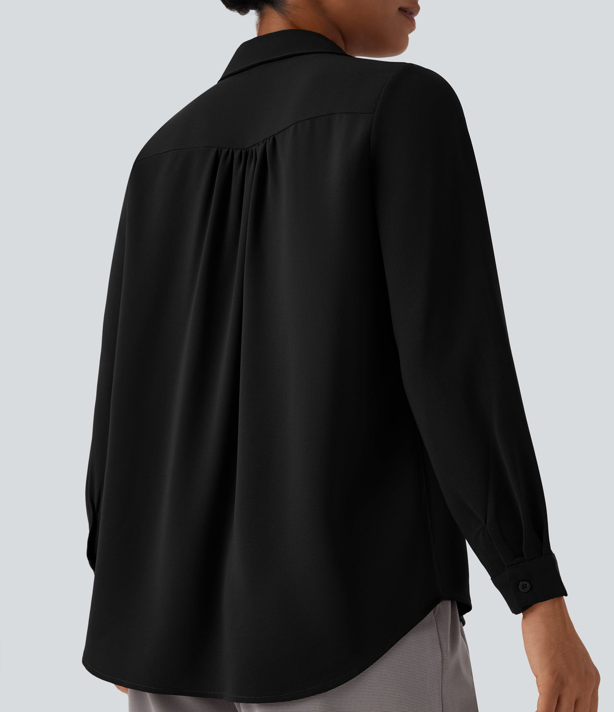 V Neck Long Sleeve Work Shirt with Pockets — Black — view 5