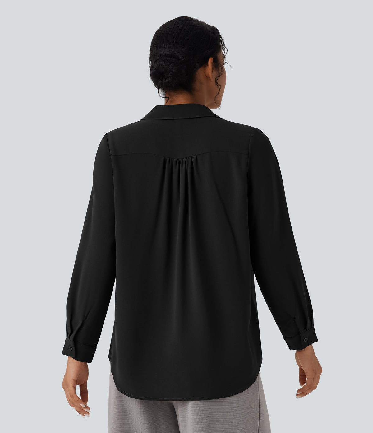 V Neck Long Sleeve Work Shirt with Pockets — Black — view 2