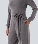 Off-Shoulder Long Sleeve Tie Casual Jumpsuit with Pockets — Excalibur — view 4