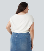 V-neck Short Sleeve Casual Plus Size T-Shirt — White — view 2