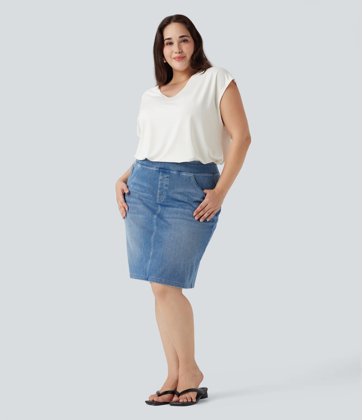 V-neck Short Sleeve Casual Plus Size T-Shirt — White — view 6