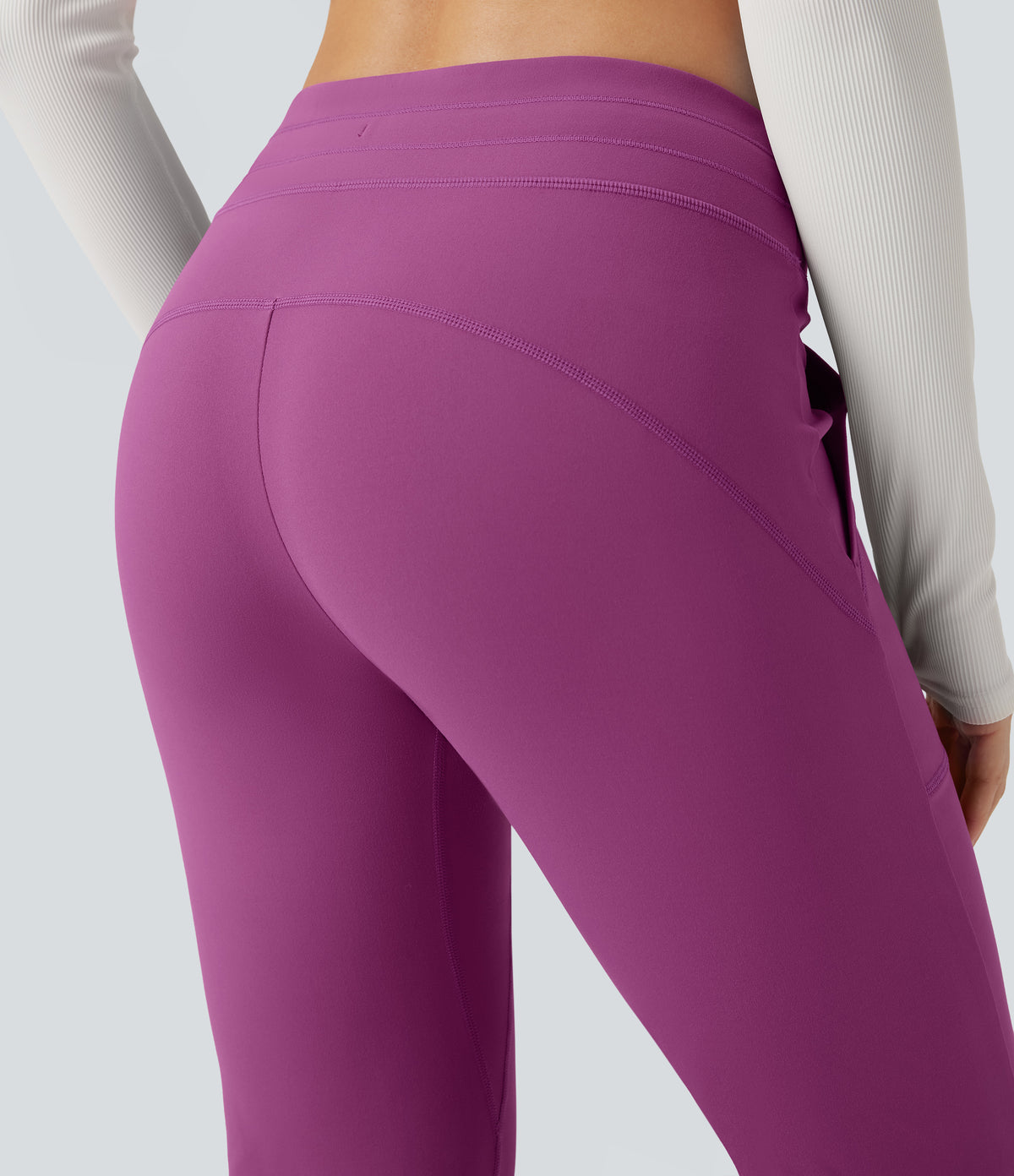 Mid Rise Drawstring Slim Casual Flared Trousers with Pockets — Deep Orchid — view 5