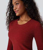 Round Neck Long Sleeve Sparkle Top — Crimson Spark — view 4