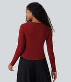 Round Neck Long Sleeve Sparkle Top — Crimson Spark — view 2
