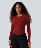 Round Neck Long Sleeve Sparkle Top — Crimson Spark — view 1
