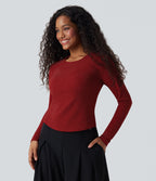 Round Neck Long Sleeve Sparkle Top — Crimson Spark — view 3