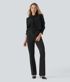 Mid Rise Tummy Control Work Bootcut Trousers — Black — view 6
