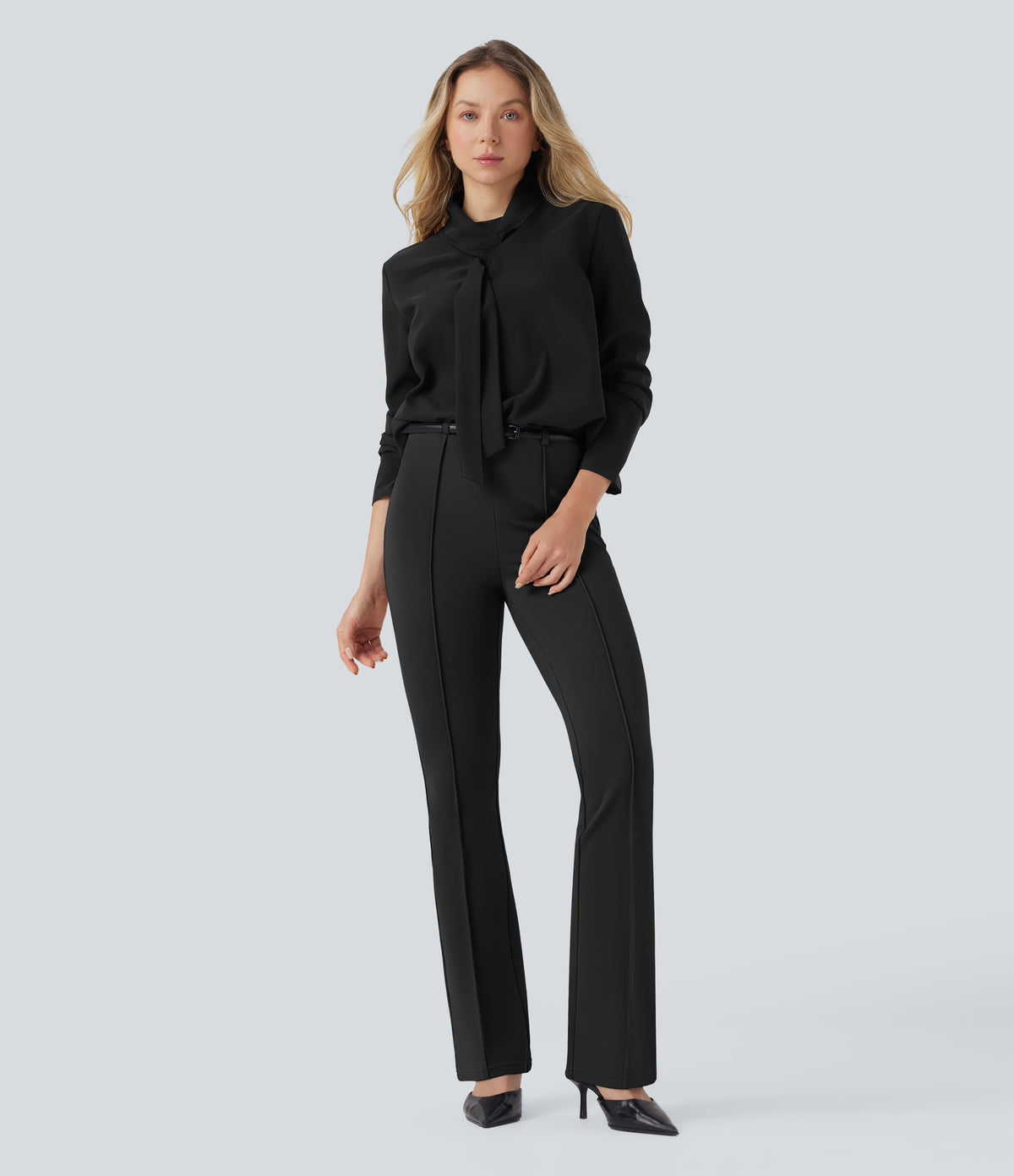Mid Rise Tummy Control Work Bootcut Trousers — Black — view 6