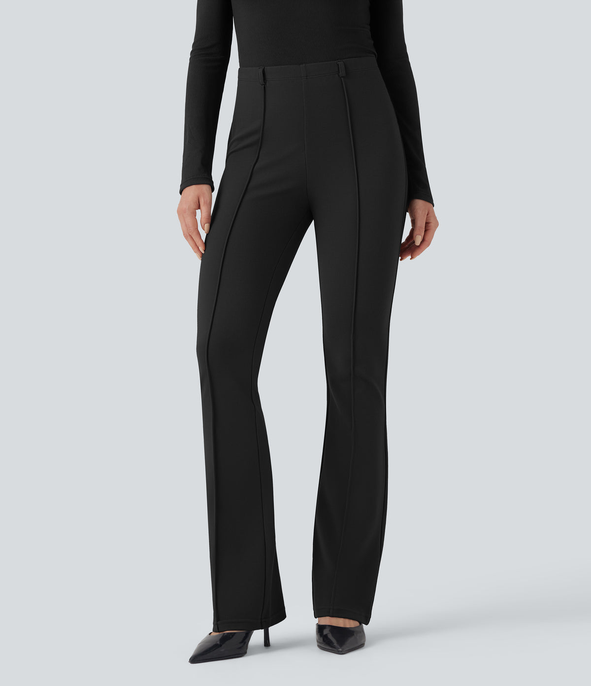 Mid Rise Tummy Control Work Bootcut Trousers — Black — view 1