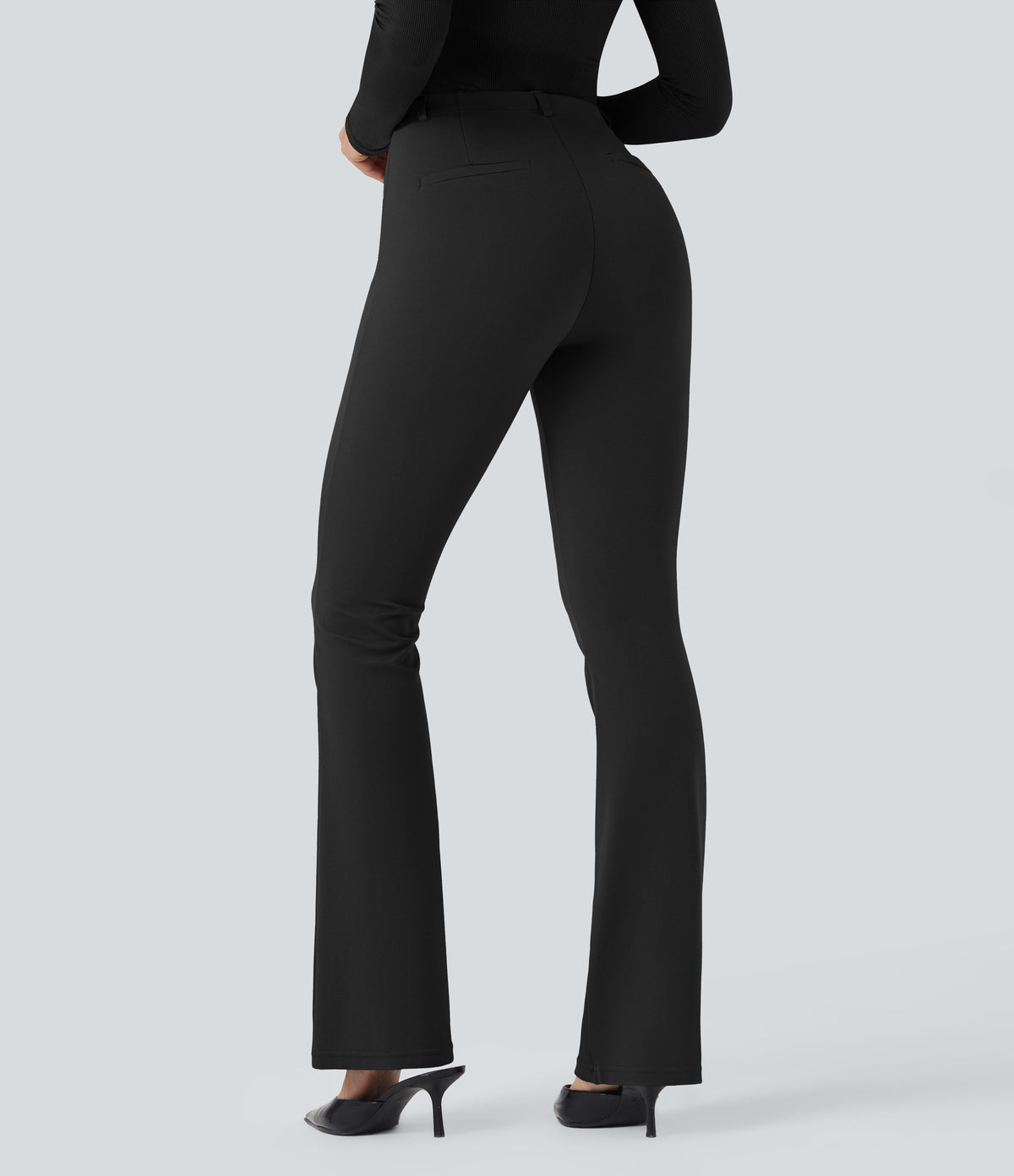 Mid Rise Tummy Control Work Bootcut Trousers — Black — view 2