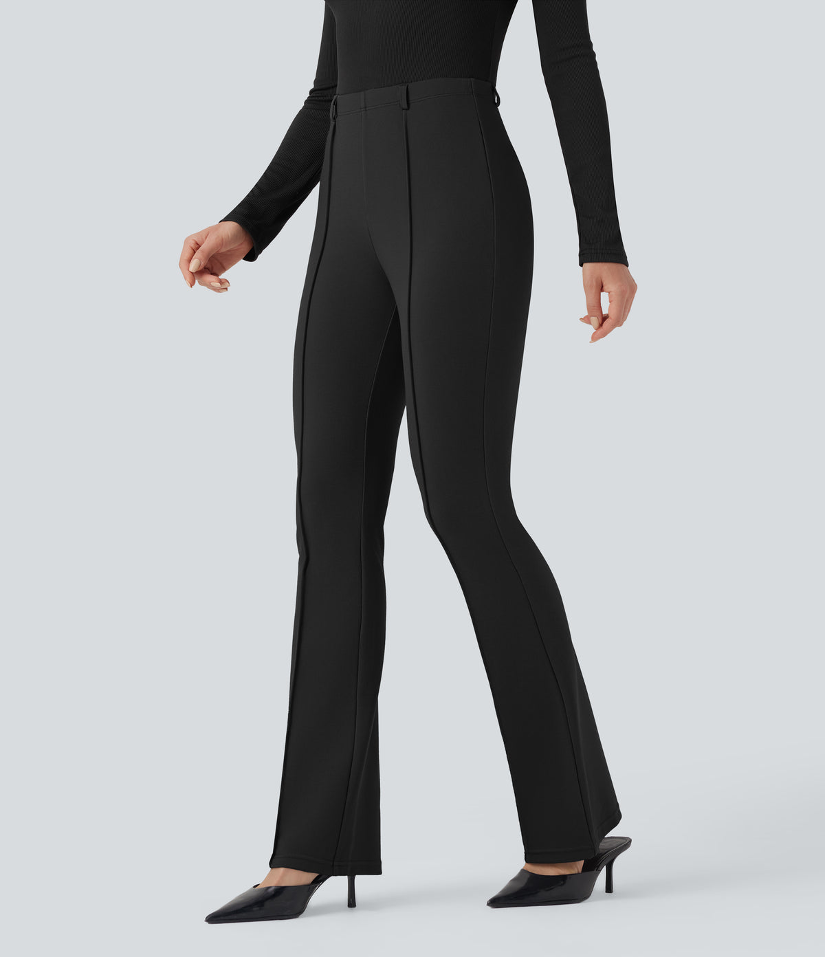 Mid Rise Tummy Control Work Bootcut Trousers — Black — view 3