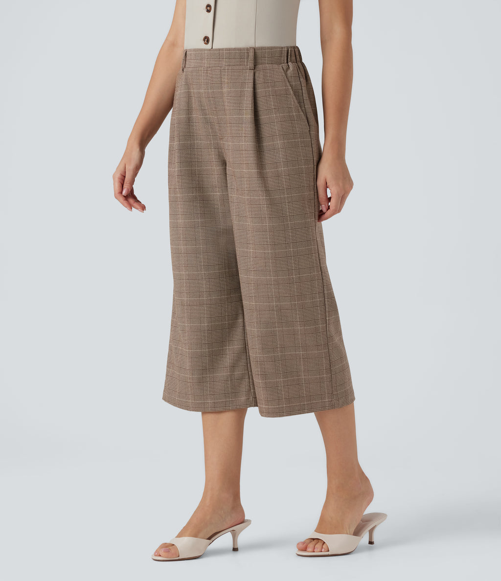 High Waisted Bootcut Houndstooth Work Trousers with Pockets — Khaki Houndstooth — view 3